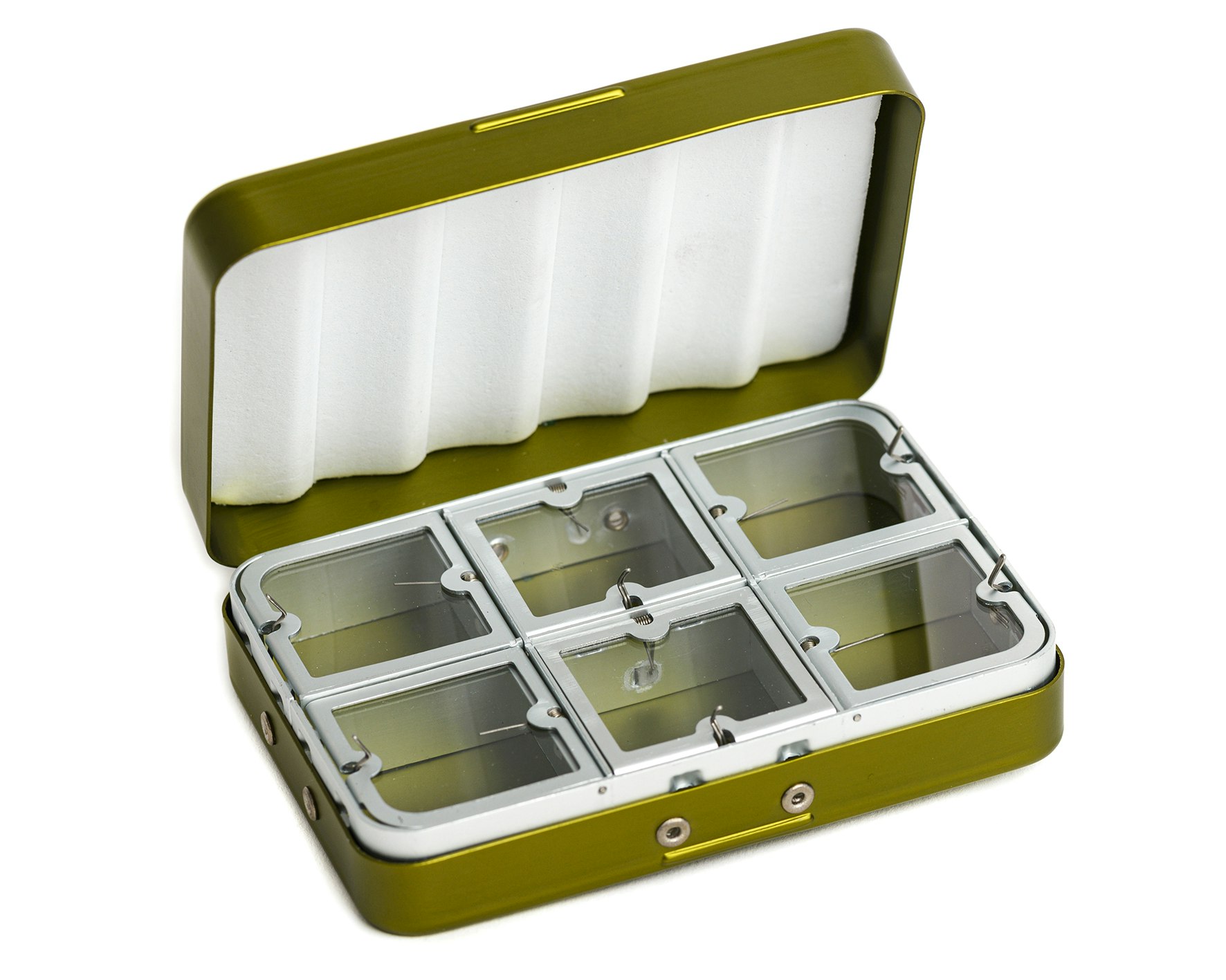 FLY-DRESSING ALUMINIUM BOX 6 COMPARTMENTS – OLIVE