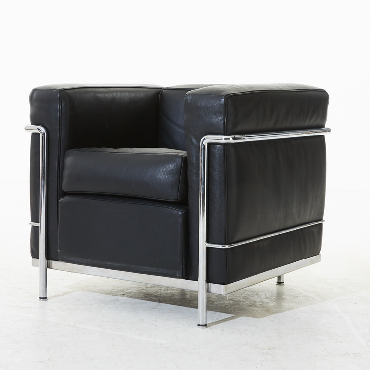 Loungefåtölj, Cassina LC2 Svart läder- Le Corbusier