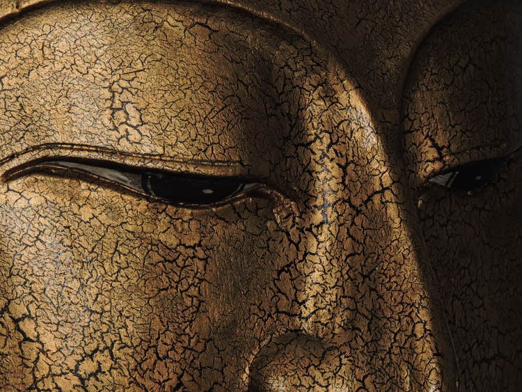 Buddha mask från Thailand på stativ - 93 cm hög