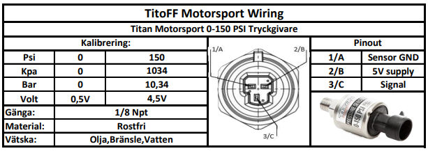 Tryckgivare 10 Bar (150psi) Olja/Bränsle/Vatten (Rostfri)