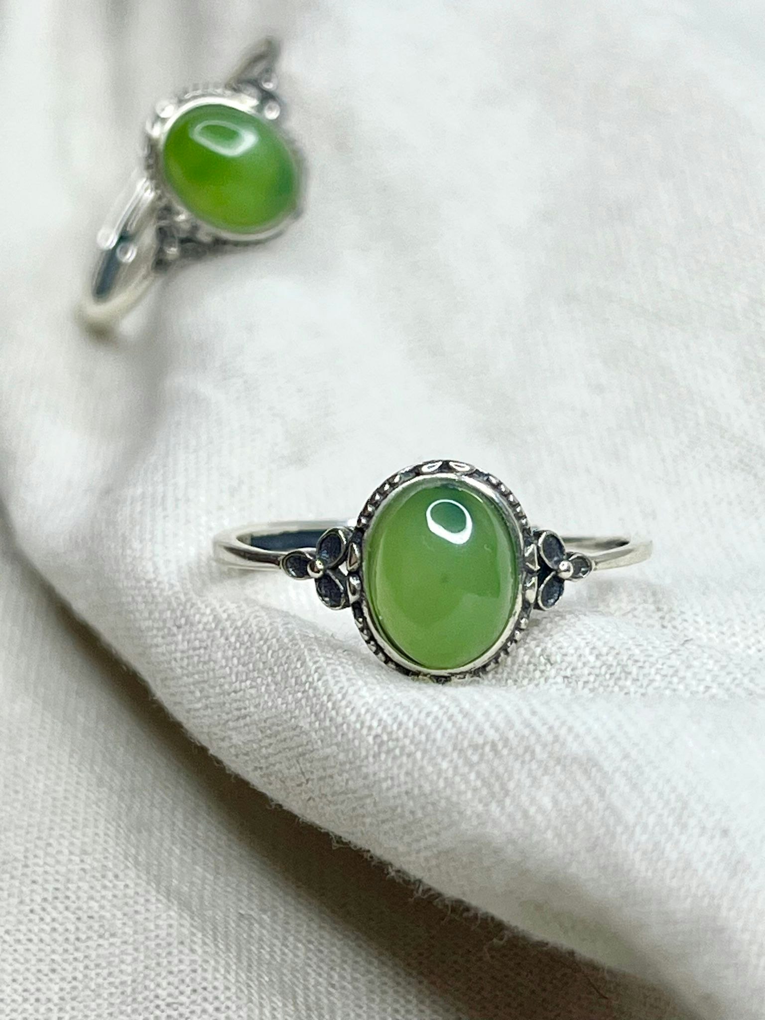 Silverring i jade ställbar silver 925 sterling