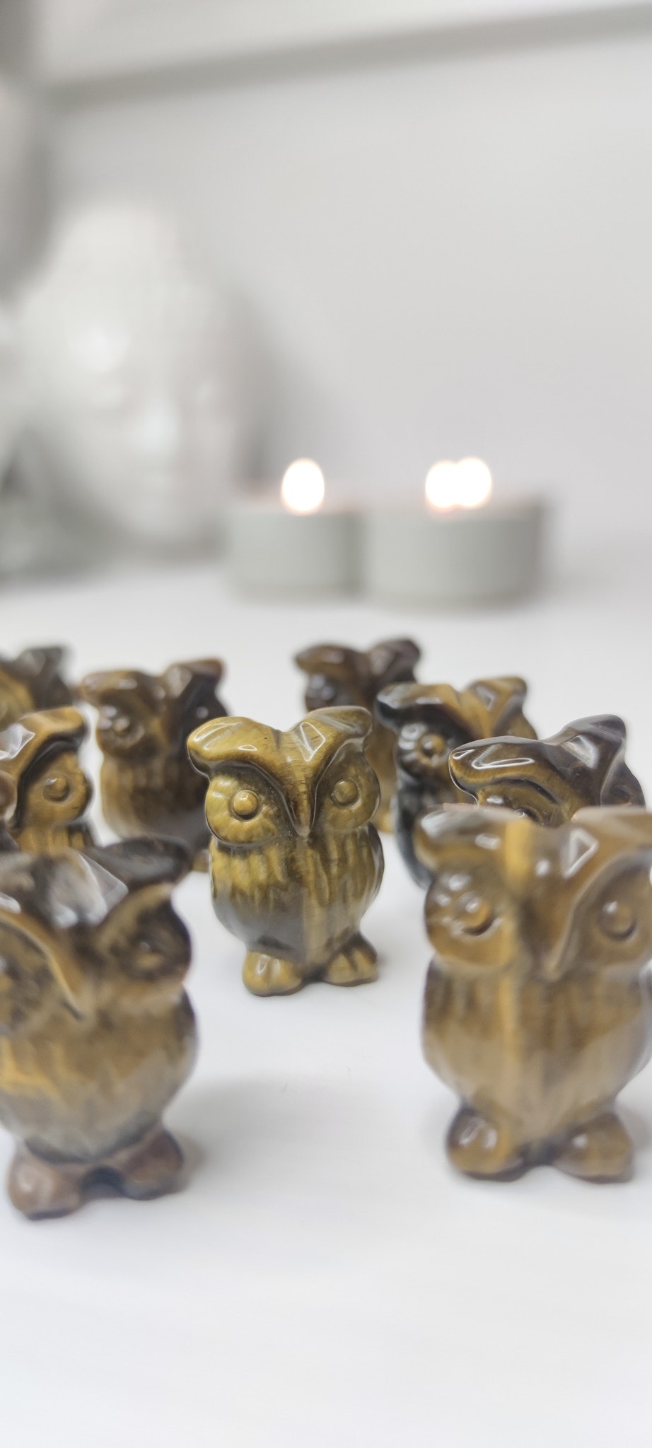 minicarvings små kristaller kristallcarvings tigeröga uggla hög kvalité