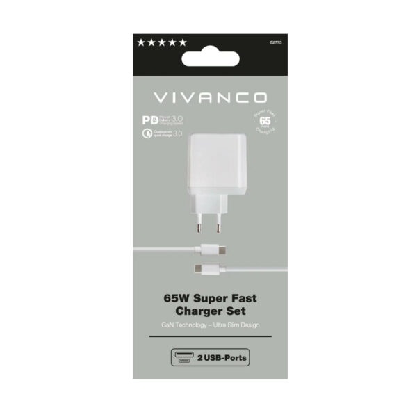 Vivanco Super Snabb GaN Hemladdare 65W PD3.0 + kabel