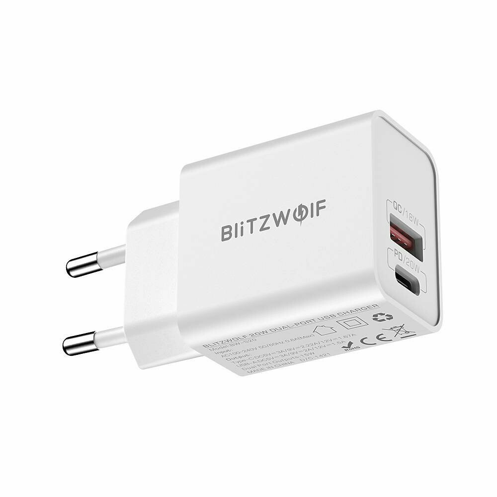 Wall Charger Blitzwolf BW-S20, USB, USB-C, 20W (white)