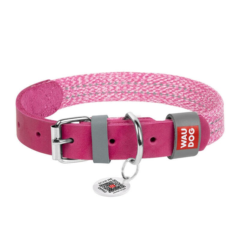 Classic Dog collar with QR code Waudog size L pink