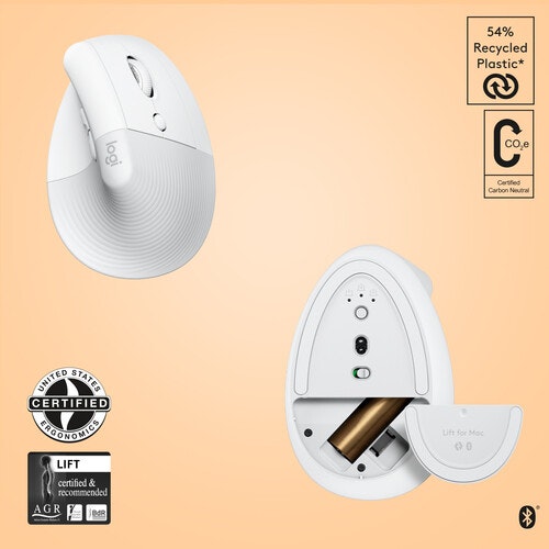 Logitech Lift for Mac Vertikal Ergonomisk mus benvit