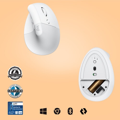 Logitech Lift Vertical Ergonomic Mouse White/Grey