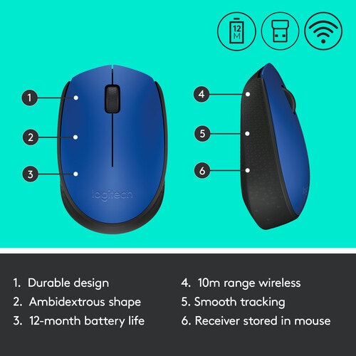 Logitech M171 Trådlös Mus Svart och Blå
