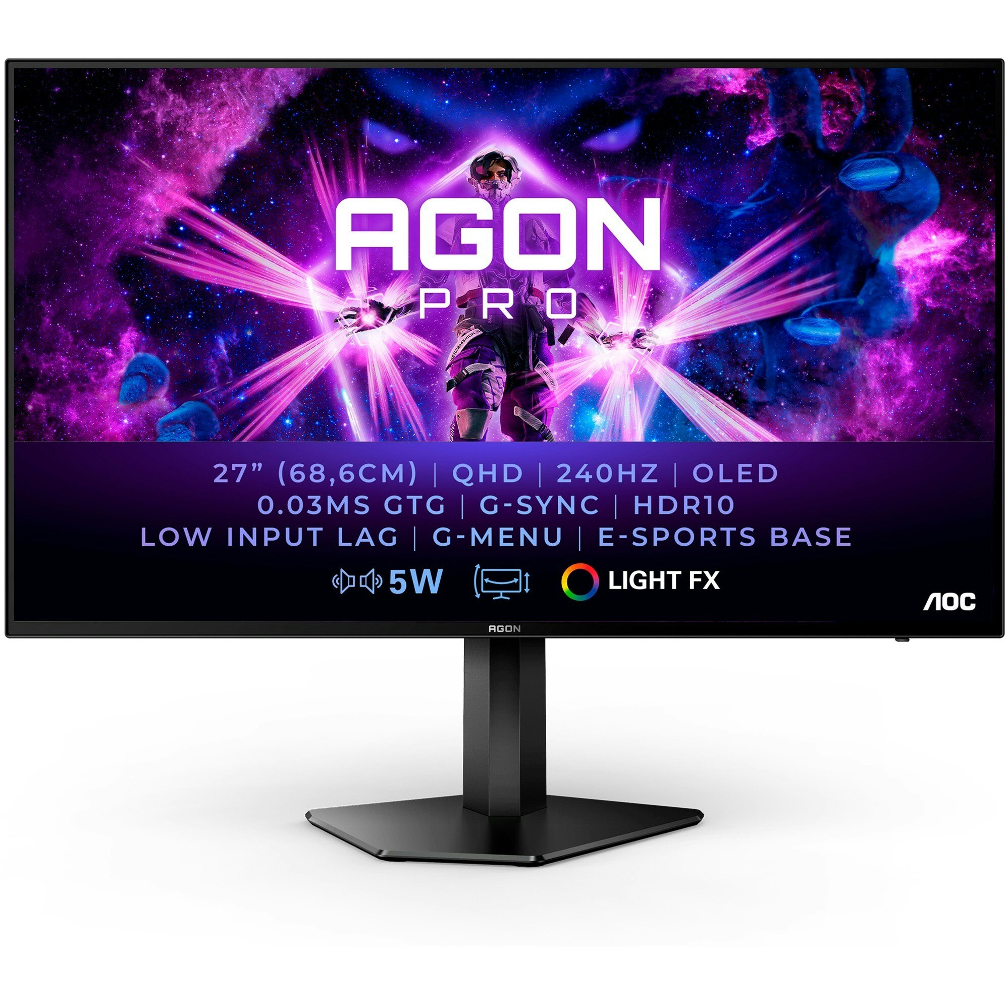 AOC AGON Pro AG276QZD, gaming monitor - 26.5 - black, QHD, HDR, G-Sync, 240 Hz, HDMI, DisplayPort, Pivot, 240Hz panel