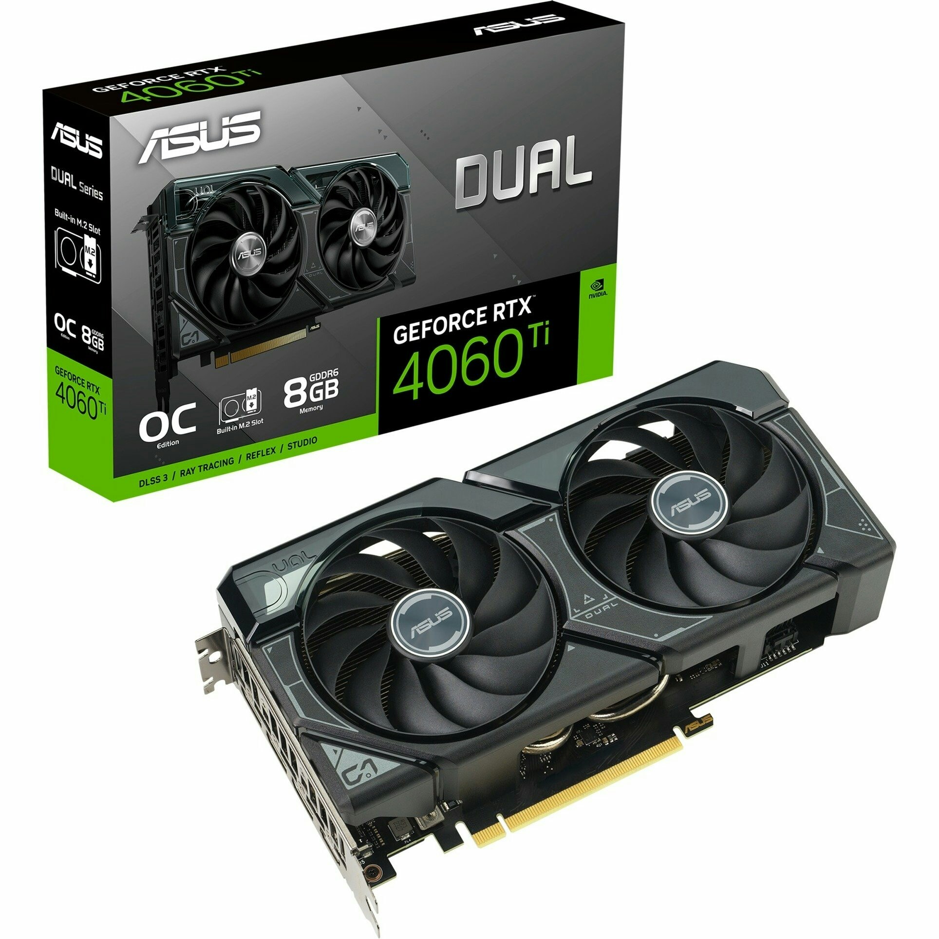 ASUS GeForce RTX 4060 Ti DUAL OC SSD, graphics card (DLSS 3, 3x DisplayPort, 1x HDMI 2.1, M.2 PCIe 4.0 x4 (2280))