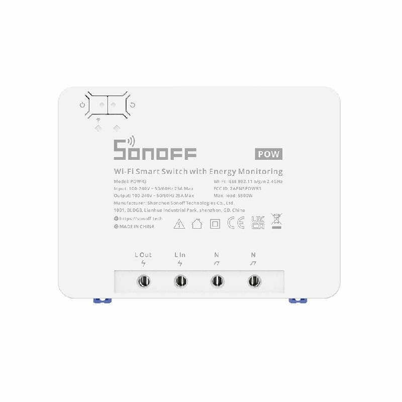 Sonoff POWR3 Smart strömställare 100-240 V 50 / 60 hz 25 A 162 mm Vit