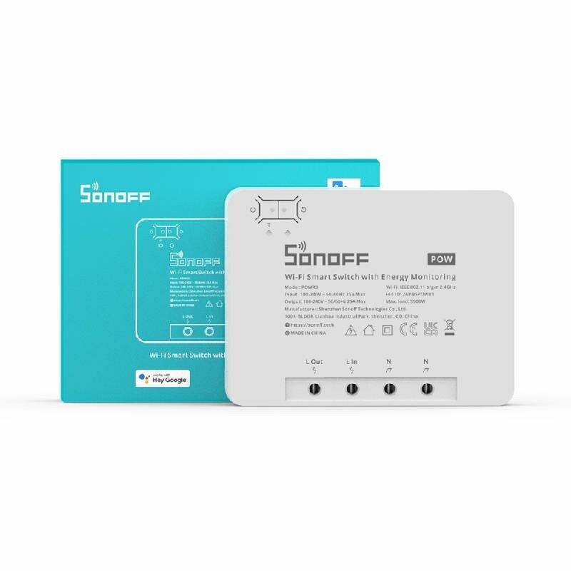 Sonoff POWR3 Smart strömställare 100-240 V 50 / 60 hz 25 A 162 mm Vit
