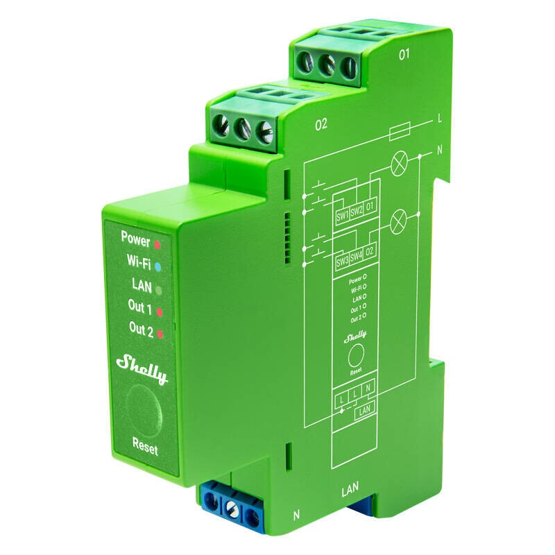 Shelly Pro Dimmer 2 2-kanals DIN-skenmonterad dimmer