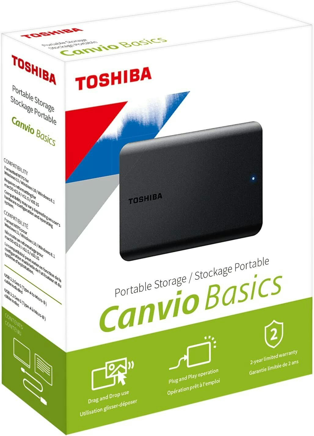 Toshiba Canvio Basics 2022 1 TB External Hard Drive (black, Micro-USB-B 3.2 Gen 1 (5 Gbit/s))