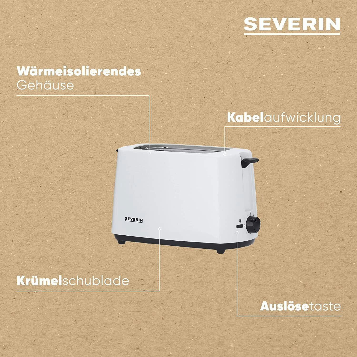 Severin AT 2286 Brödrost 2-skivor Vit