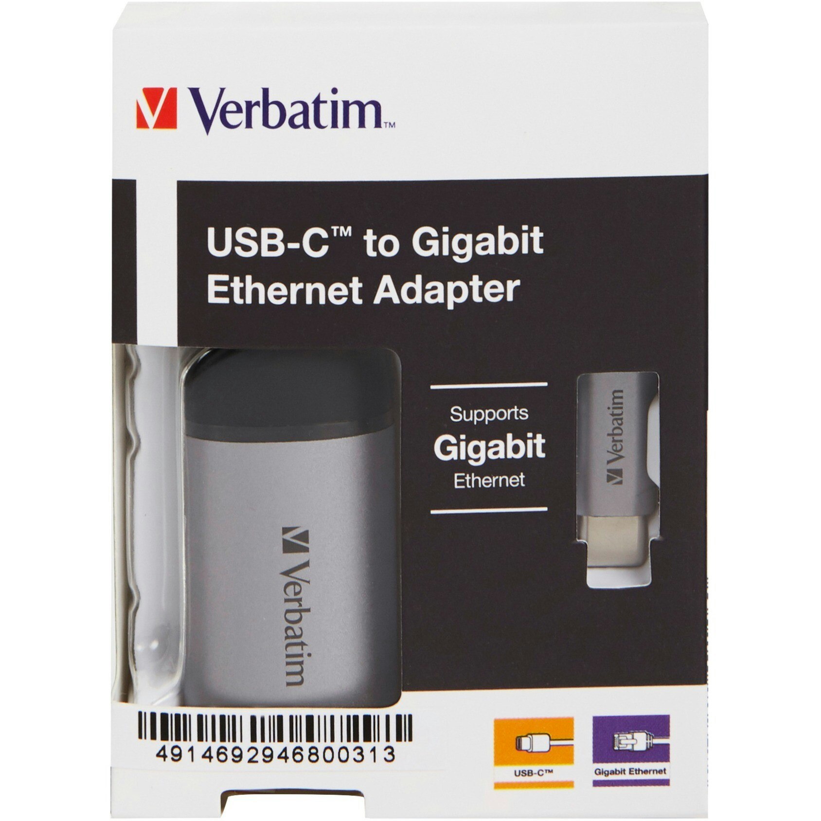 Verbatim USB 3.2 Gen 1 adapter, USB-C male > RJ-45 female (silver/black, 10cm, Gigabit LAN 10/100/1,000 Mbit/s)