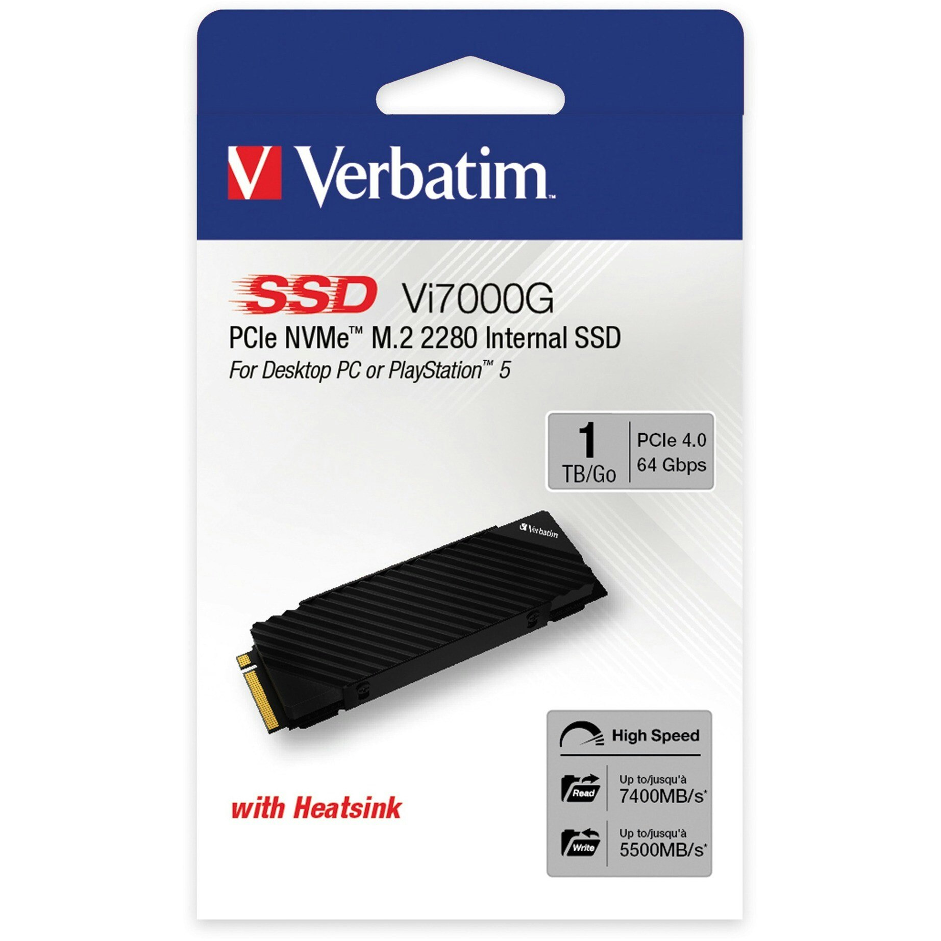 Verbatim Vi7000G 1 TB, SSD (black, PCIe 4.0 x4, NVMe, M.2 2280, heatsink)