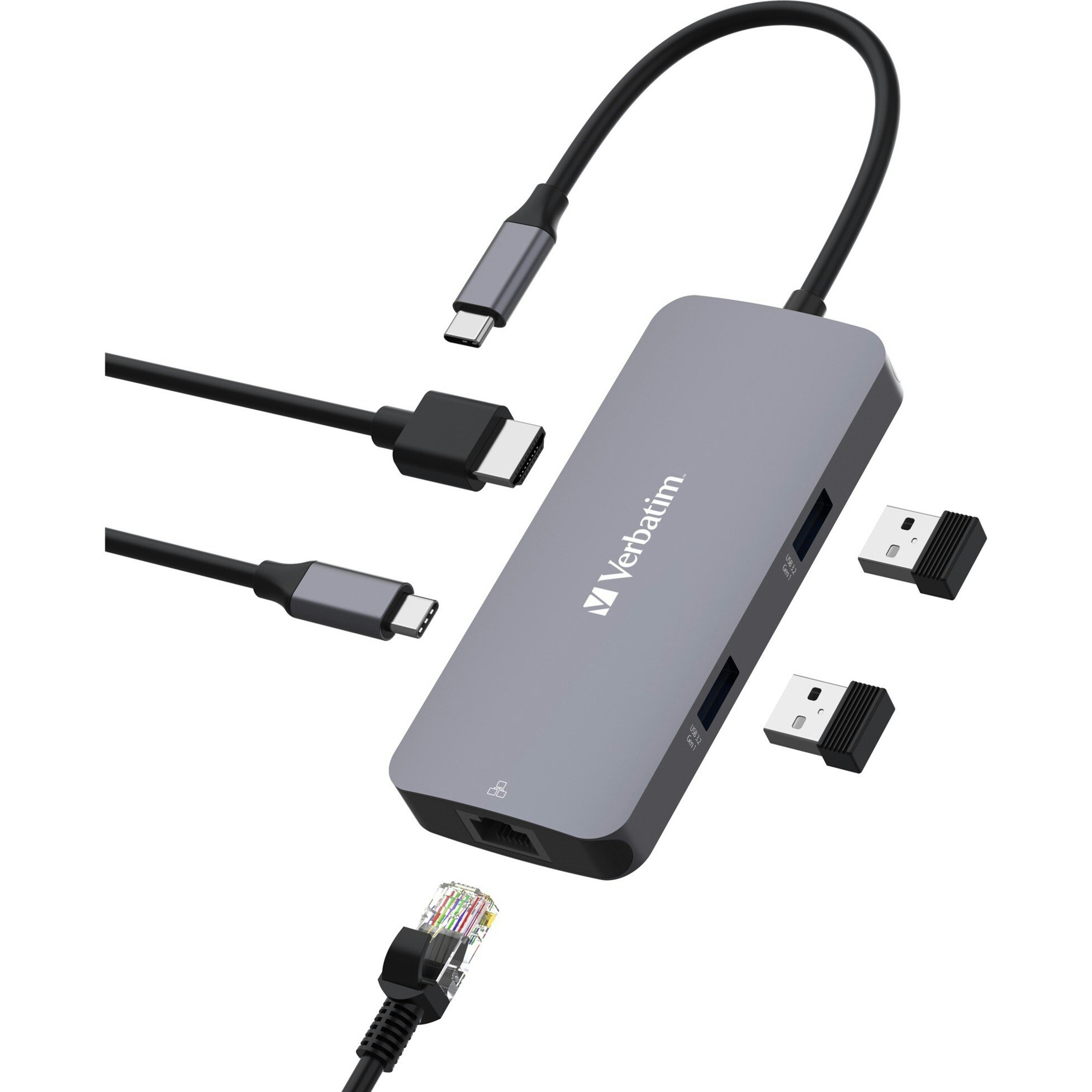 Verbatim Verbatim USB-C Pro multiport hub CMH-05, 5 port, docking station (grey, HDMI, RJ-45, 2x USB-A, USB-C PD)