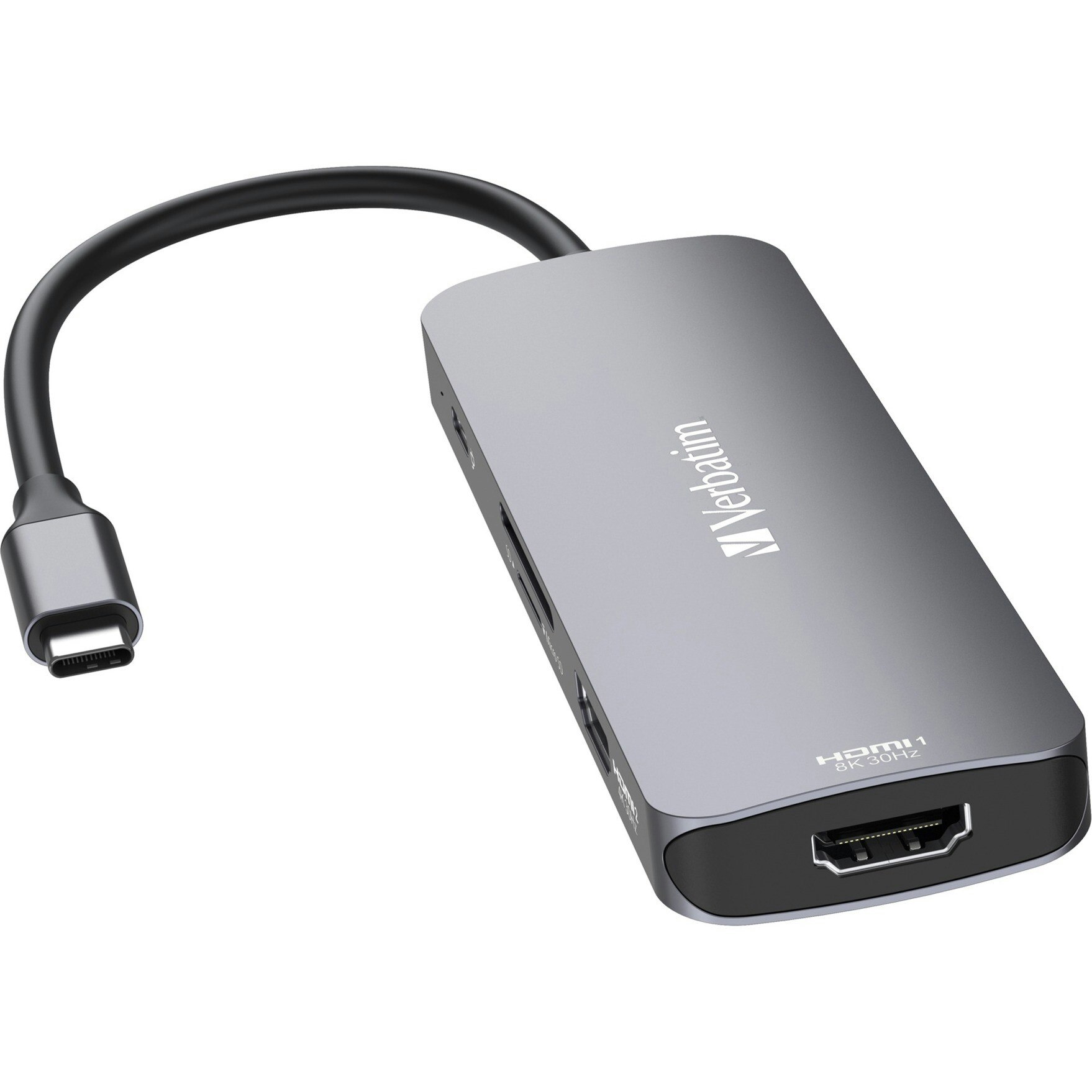 Verbatim Verbatim USB-C Pro multiport hub CMH-08, 8 port, docking station (grey, 2x HDMI, 3x USB-A, USB-C PD, SD, microSD)