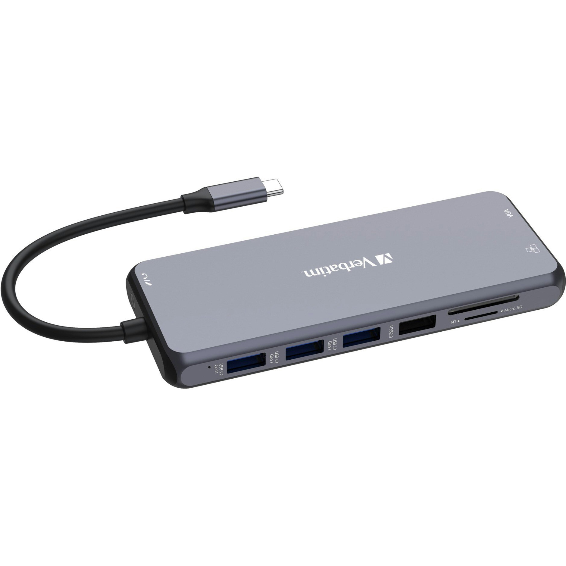 Verbatim USB-C Pro multiport hub CMH-14, 14 port, docking station (grey, 2x HDMI, VGA, RJ-45, 5x USB-A, audio, 2x USB-C, PD, SD, microSD)