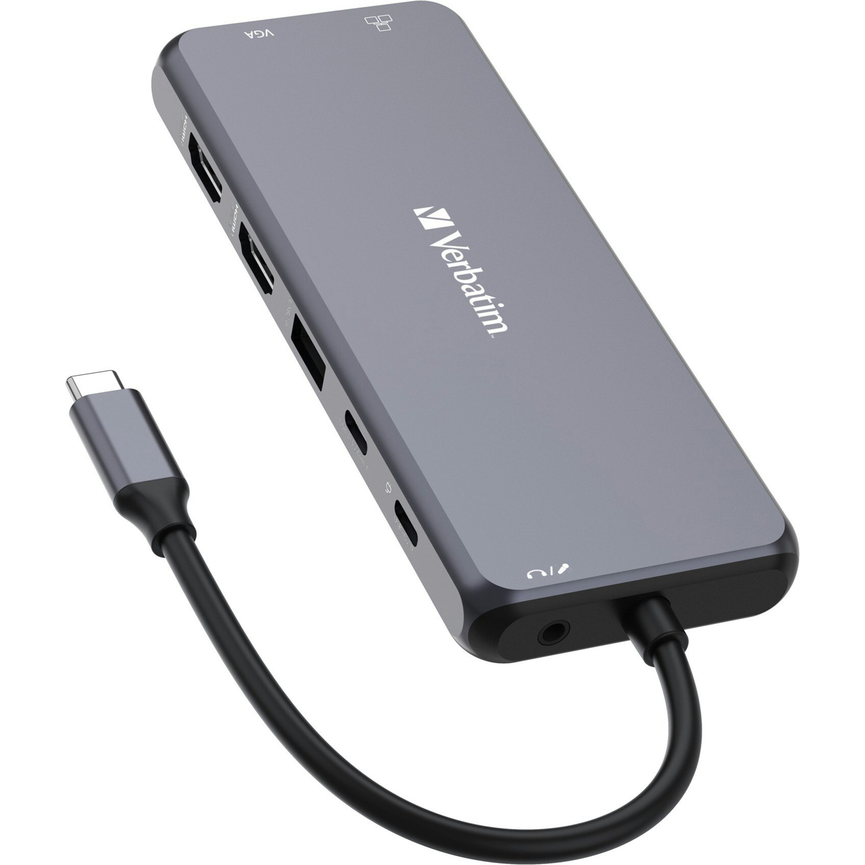 Verbatim USB-C Pro multiport hub CMH-14, 14 port, docking station (grey, 2x HDMI, VGA, RJ-45, 5x USB-A, audio, 2x USB-C, PD, SD, microSD)