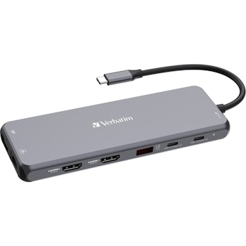 Verbatim USB-C Pro multiport hub CMH-13, 13 port, docking station (grey, 2x HDMI, DP, RJ-45, 6x USB-A, audio, 2x USB-C PD)