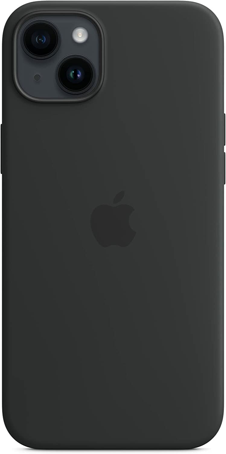 Apple silicone case with MagSafe, mobile phone cover (black, midnight, iPhone 14 Plus)