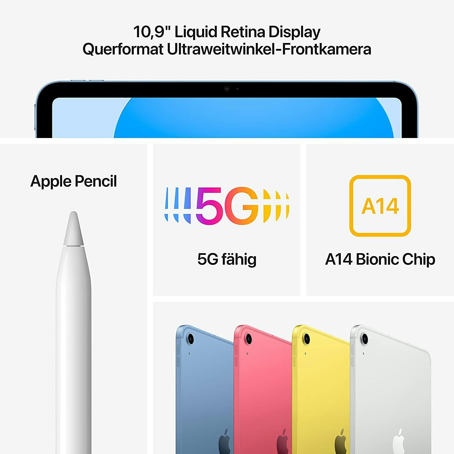 Apple iPad 64GB, tablet PC (yellow, 5G, Gen 10 / 2022)