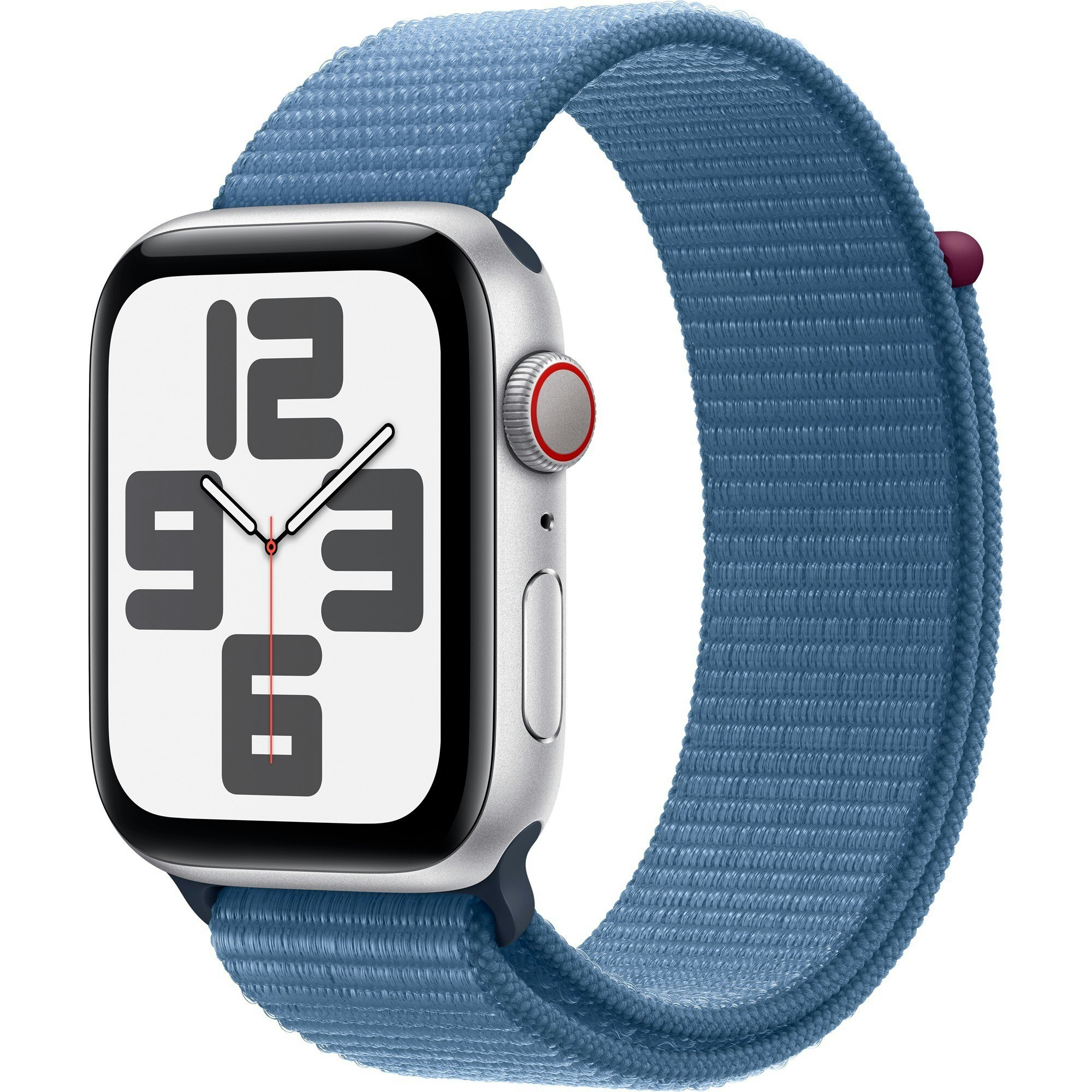 Apple Watch SE (2023), Smartwatch (silver/blue, 44 mm, Sport Loop, Aluminum, Cellular)