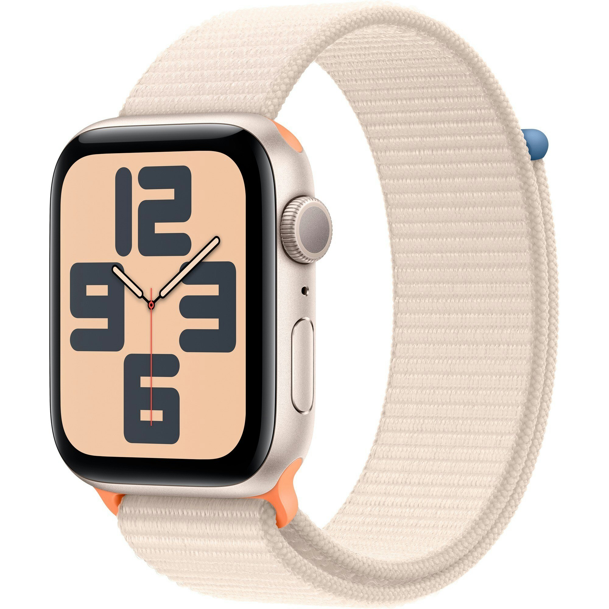 Apple Watch SE (2023), Smartwatch (silver/light beige, 44 mm, Sport Loop, aluminum)