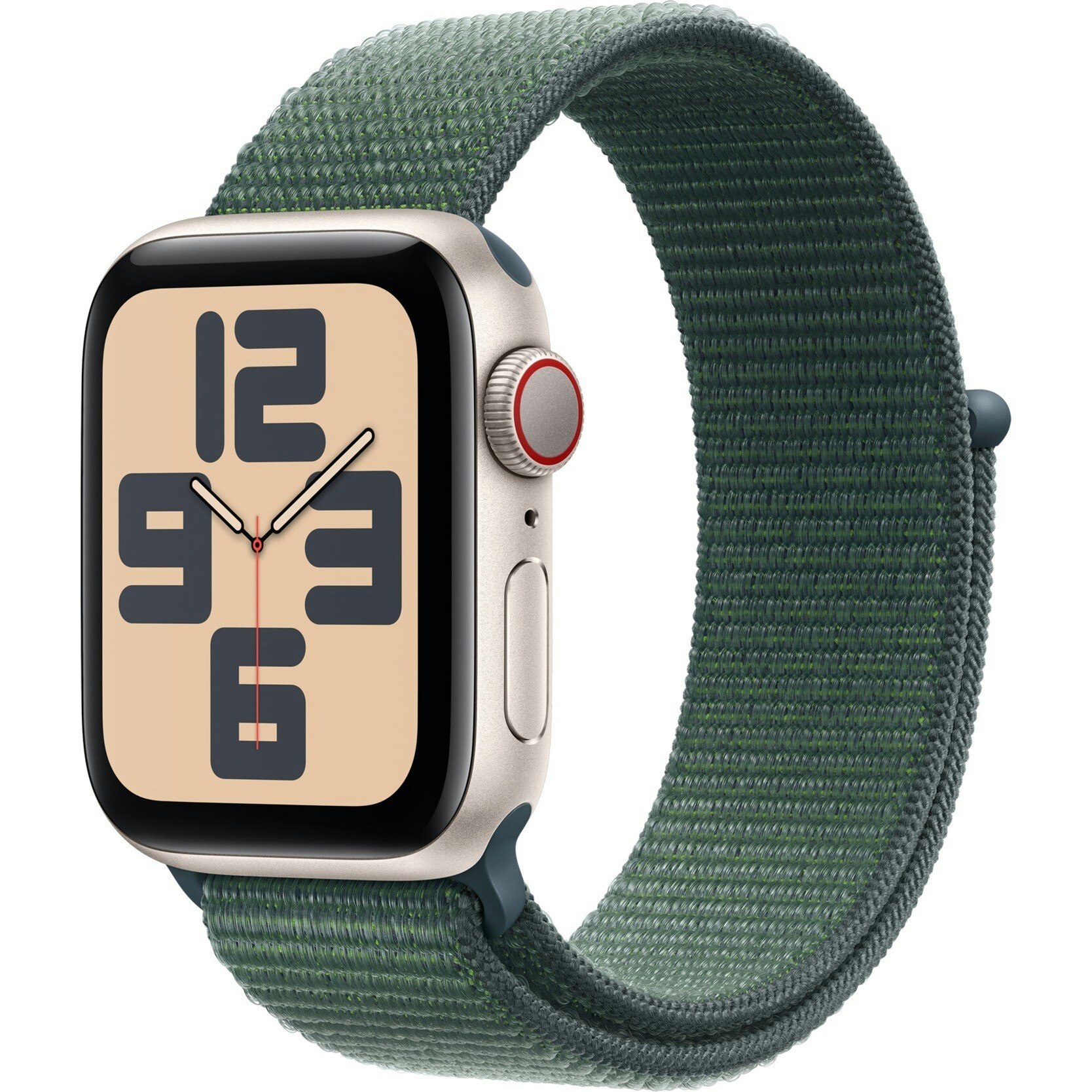 Apple Watch SE, Smartwatch (champagne, aluminum, 40 mm, Sport Loop Sea Green, cellular)