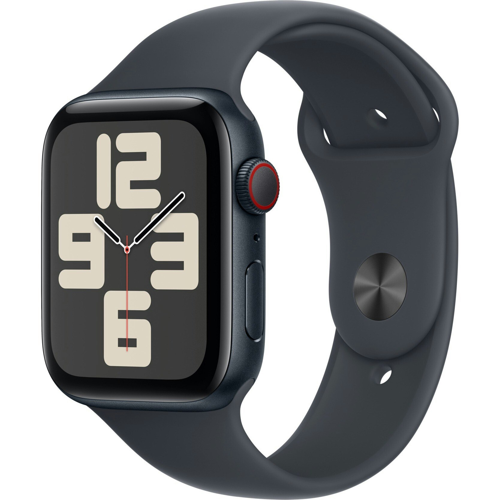 Apple Watch SE, Smartwatch (black, aluminum, 44 mm, midnight sport band M/L, cellular)
