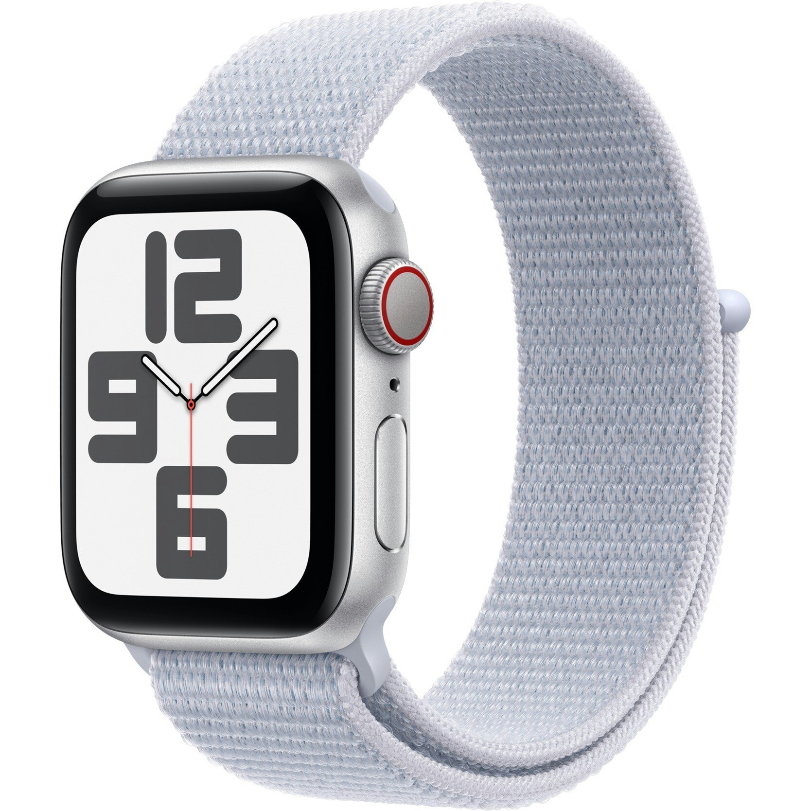 Apple Watch SE, Smartwatch (silver, aluminum, 40 mm, Sport Loop blue cloud, cellular)