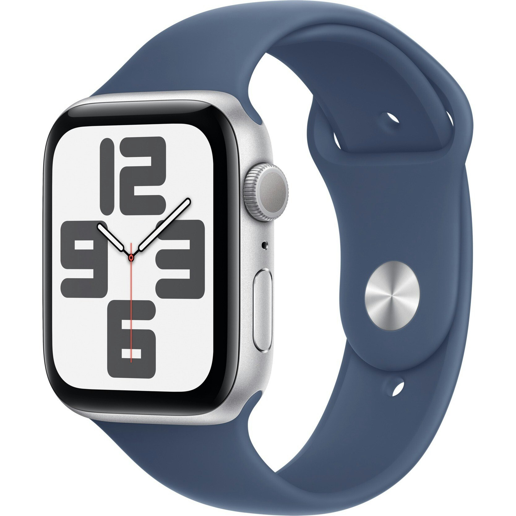 Apple Watch SE, Smartwatch (silver, aluminum, 44 mm, sports strap Denim M/L)