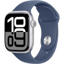 Apple Watch Series 10, Smartwatch (silver, aluminum, 42 mm, sports strap Denim S/M)