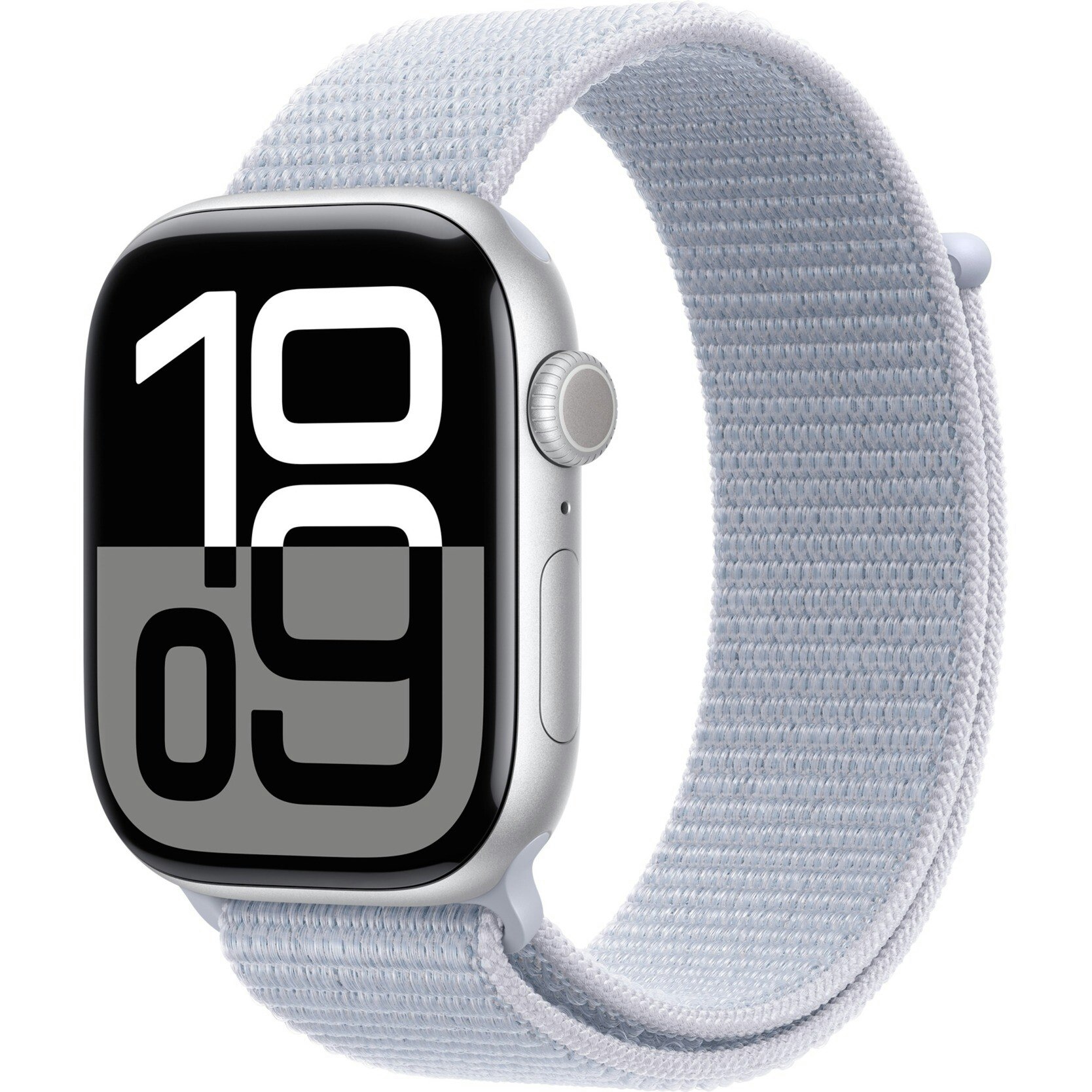 Apple Watch Series 10, Smartwatch (silver, aluminum, 46 mm, Sport Loop blue cloud, cellular)