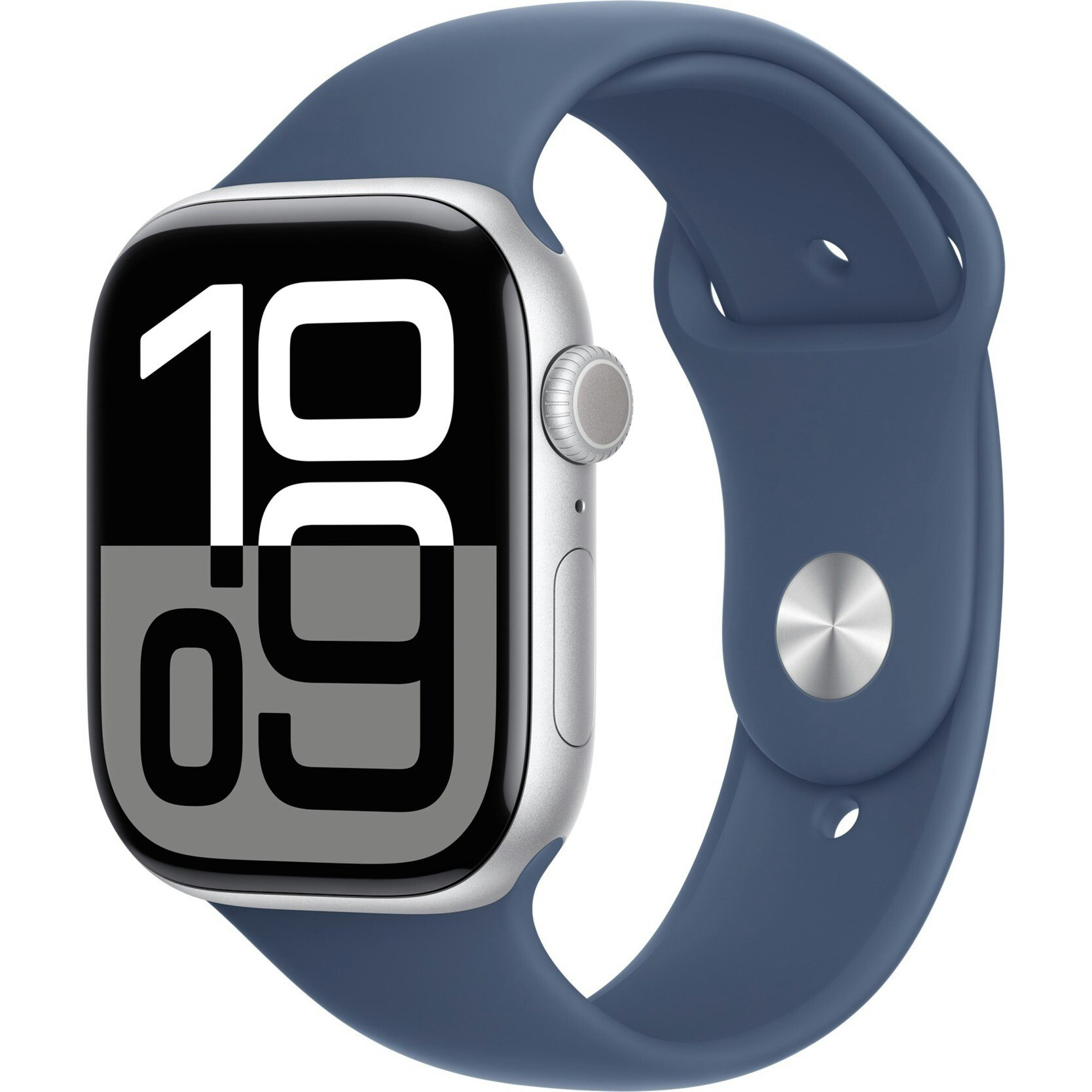 Apple Watch Series 10, Smartwatch (silver, aluminum, 46 mm, sports strap Denim M/L)