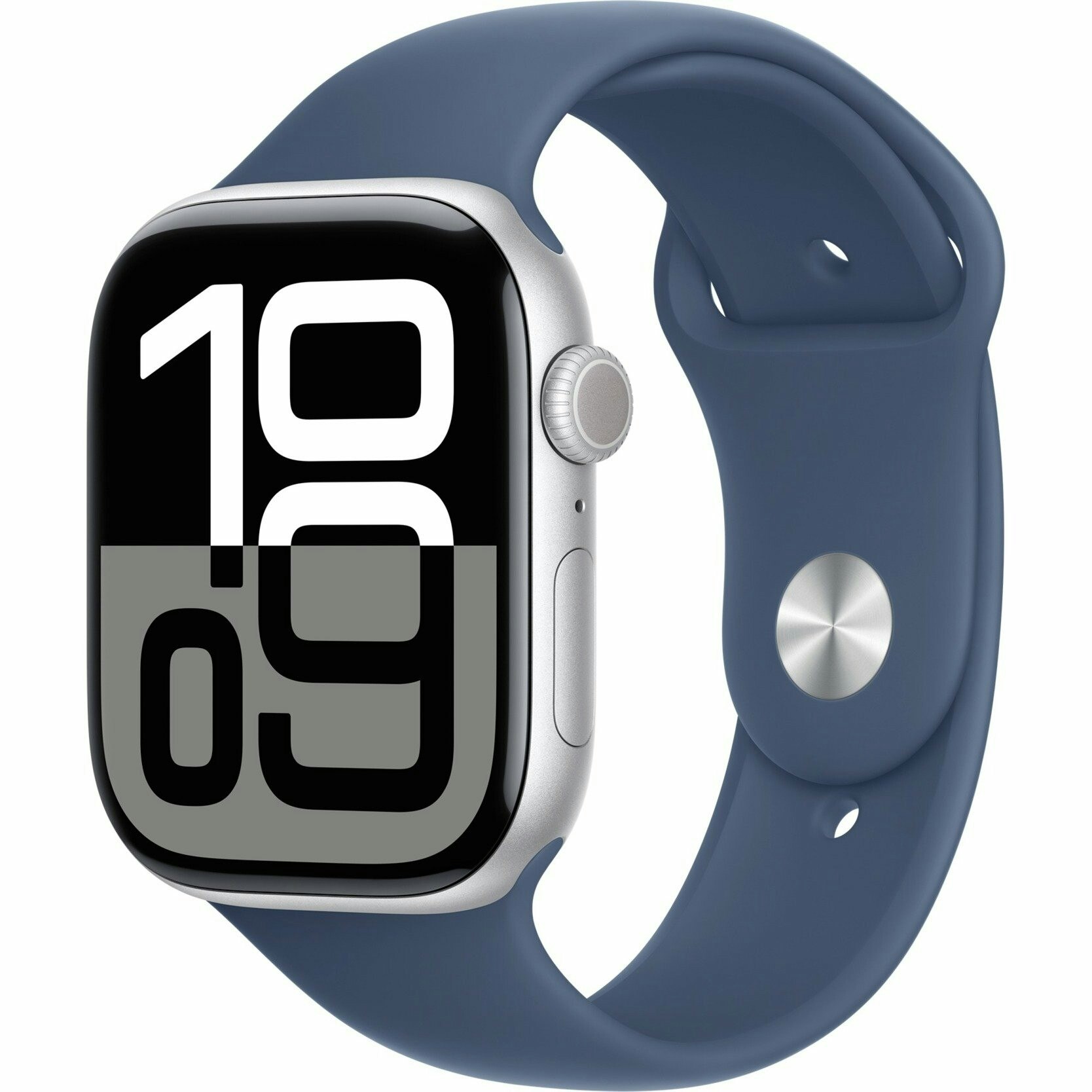 Apple Watch Series 10, Smartwatch (silver, aluminum, 46 mm, sports strap Denim S/M)