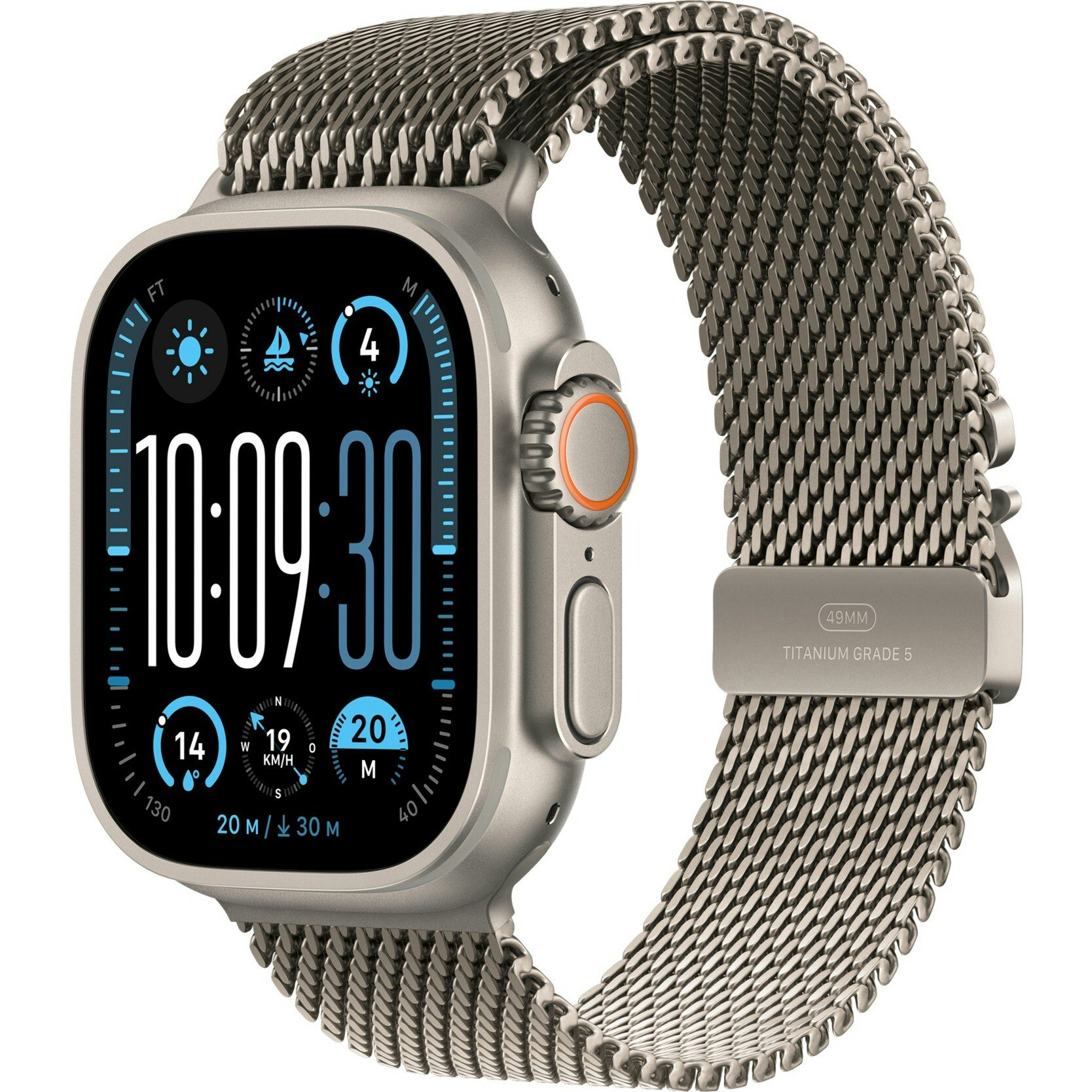 Apple Watch Ultra 2, Smartwatch (grey, 49 mm, Milanese strap titanium natural, titanium case, cellular)