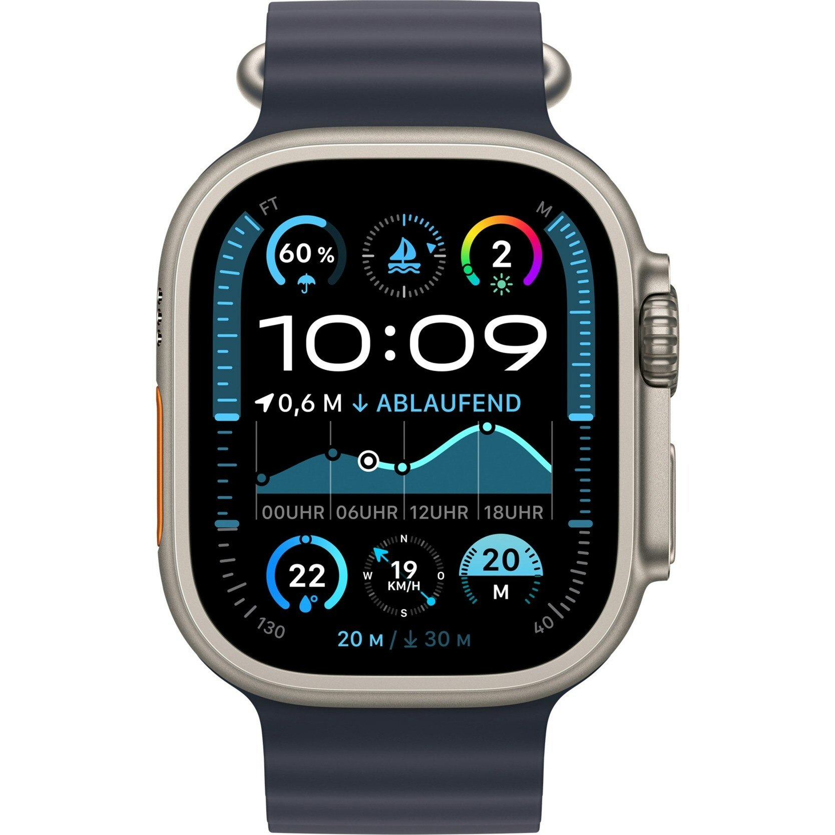 Apple Watch Ultra 2, Smartwatch (grey, 49 mm, Ocean Bracelet Marine, Titanium Case, cellular)