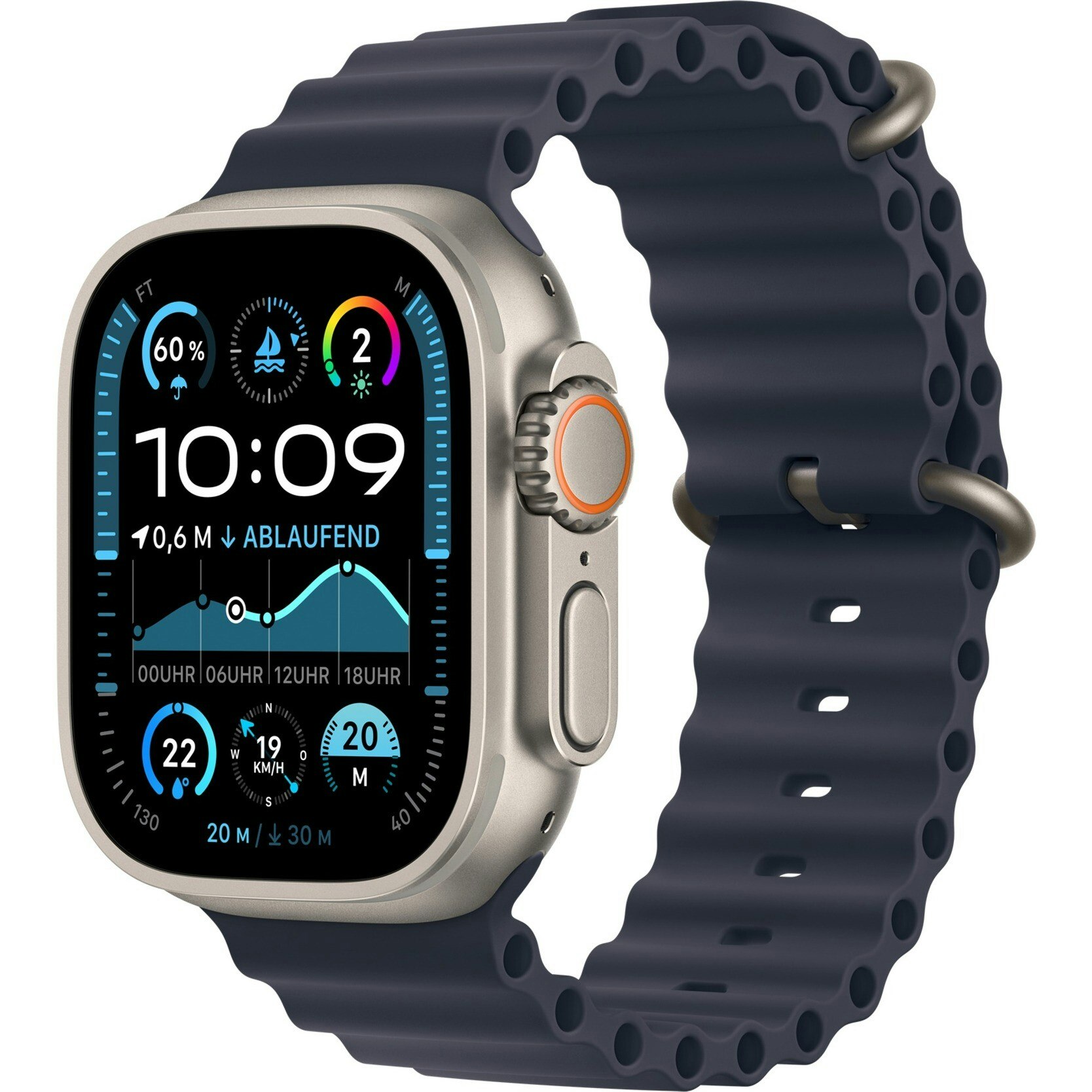 Apple Watch Ultra 2, Smartwatch (grey, 49 mm, Ocean Bracelet Marine, Titanium Case, cellular)