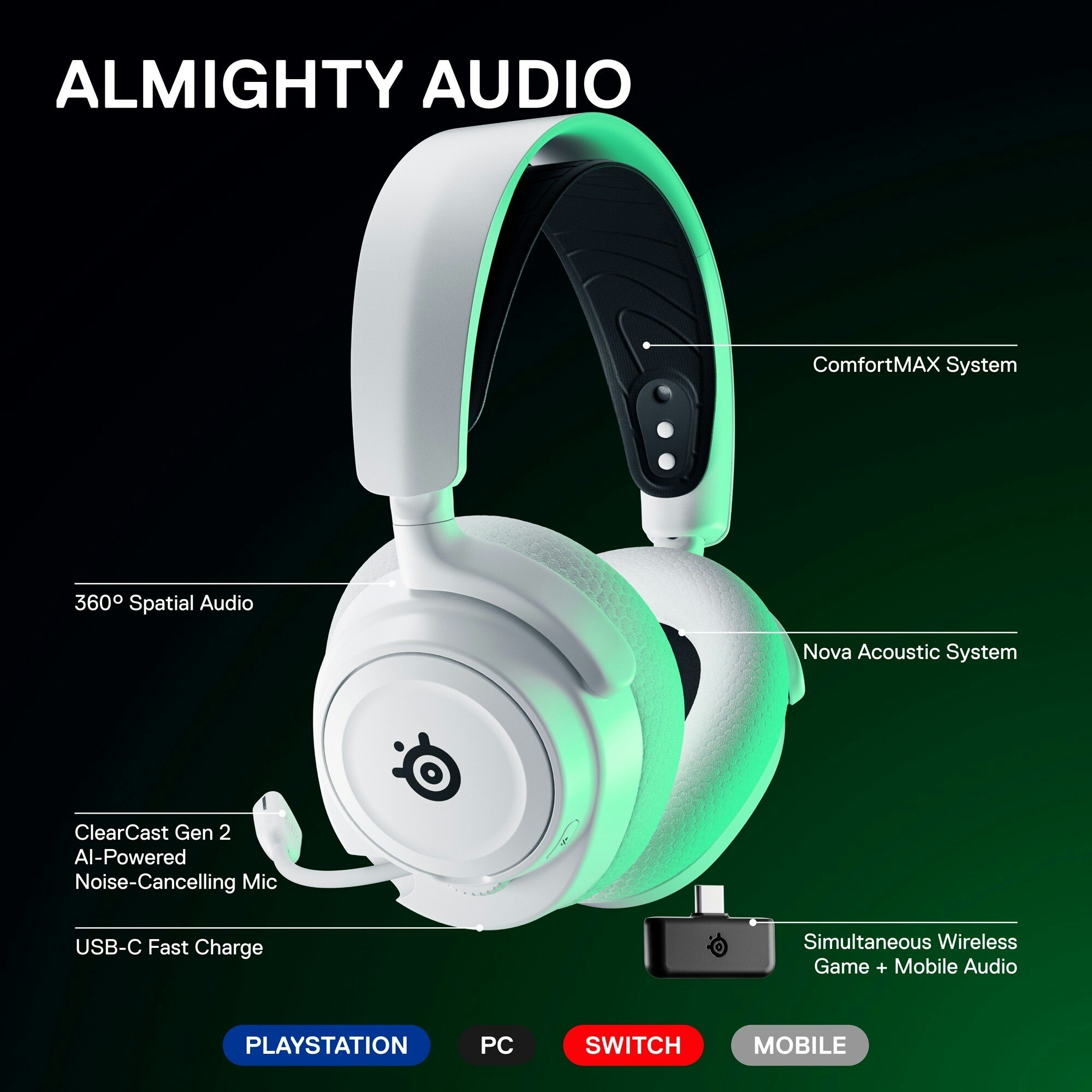 SteelSeries Arctis Nova 7X trådlöst gamingheadset Vit