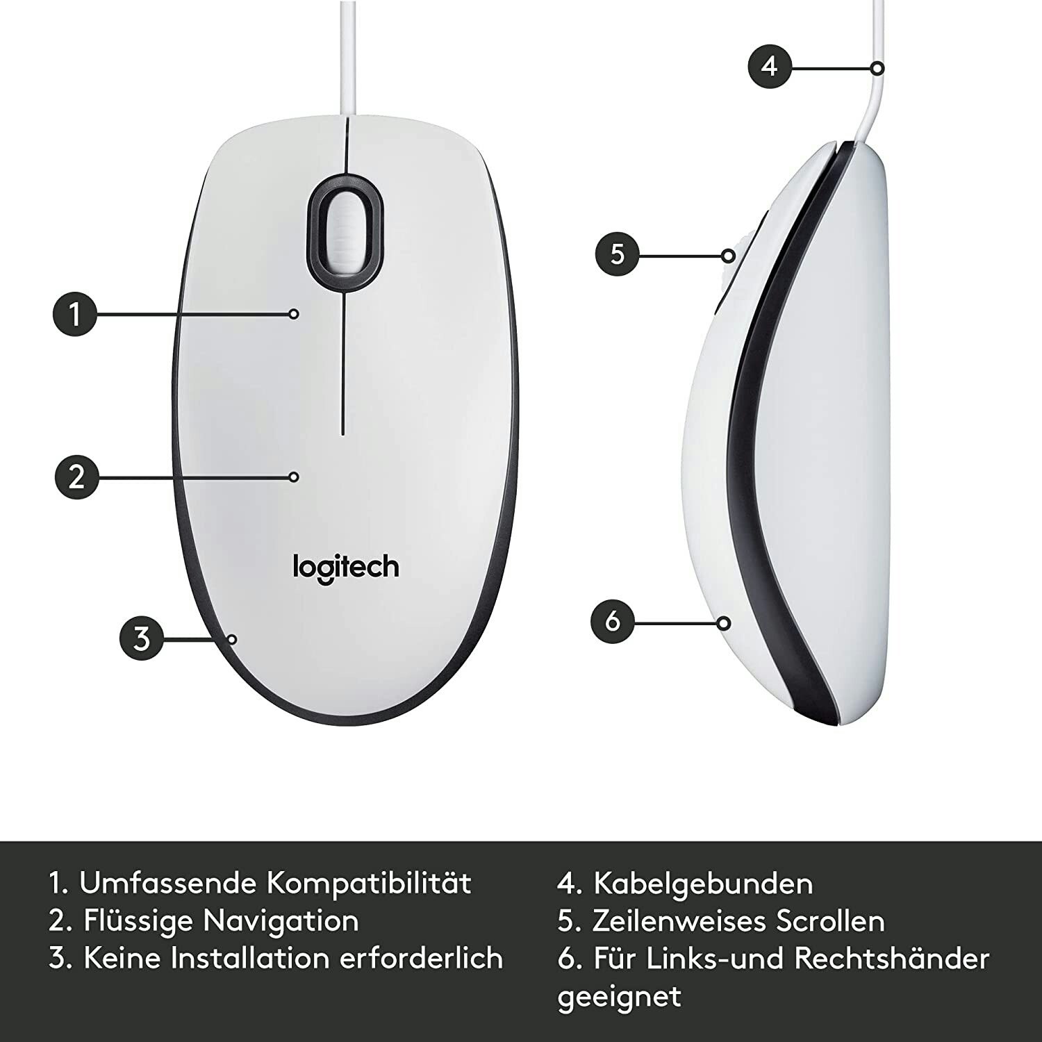 Logitech M100 Trådbunden Mus Vit
