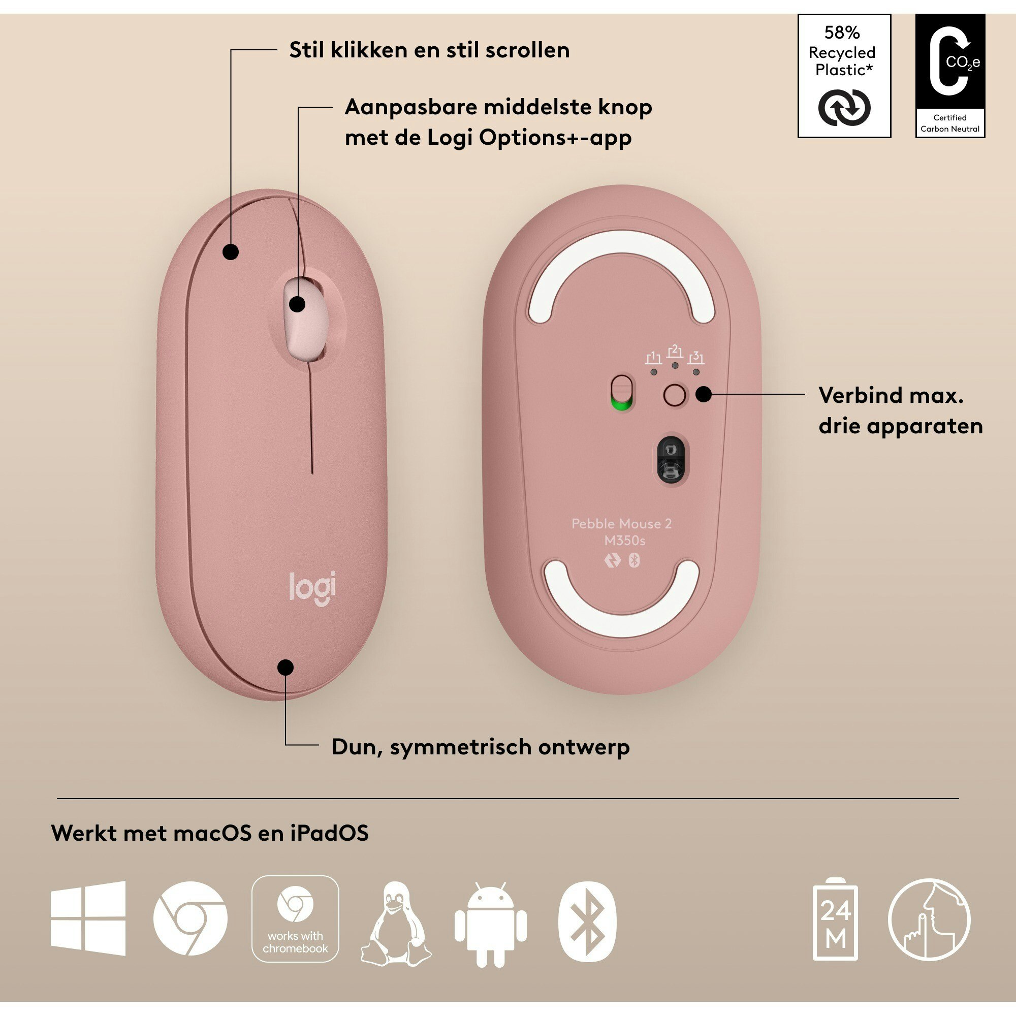 Logitech Pebble Mouse 2 M350s Pink