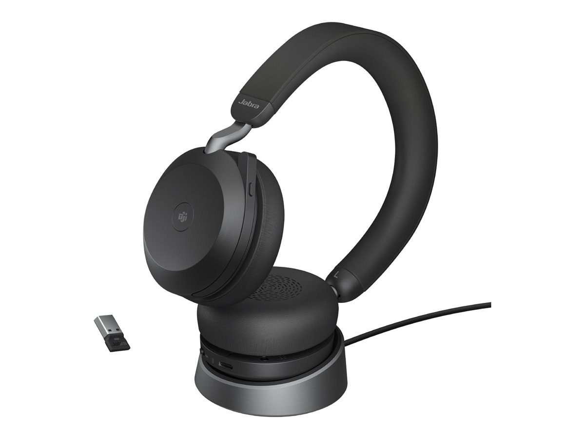 Jabra Evolve2 75 MS Stereo trådlöst headset med stativ Svart