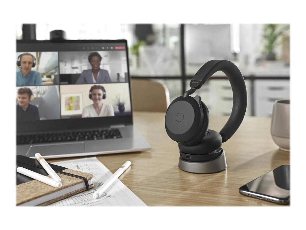 Jabra Evolve2 75 MS Stereo trådlöst headset med stativ Svart