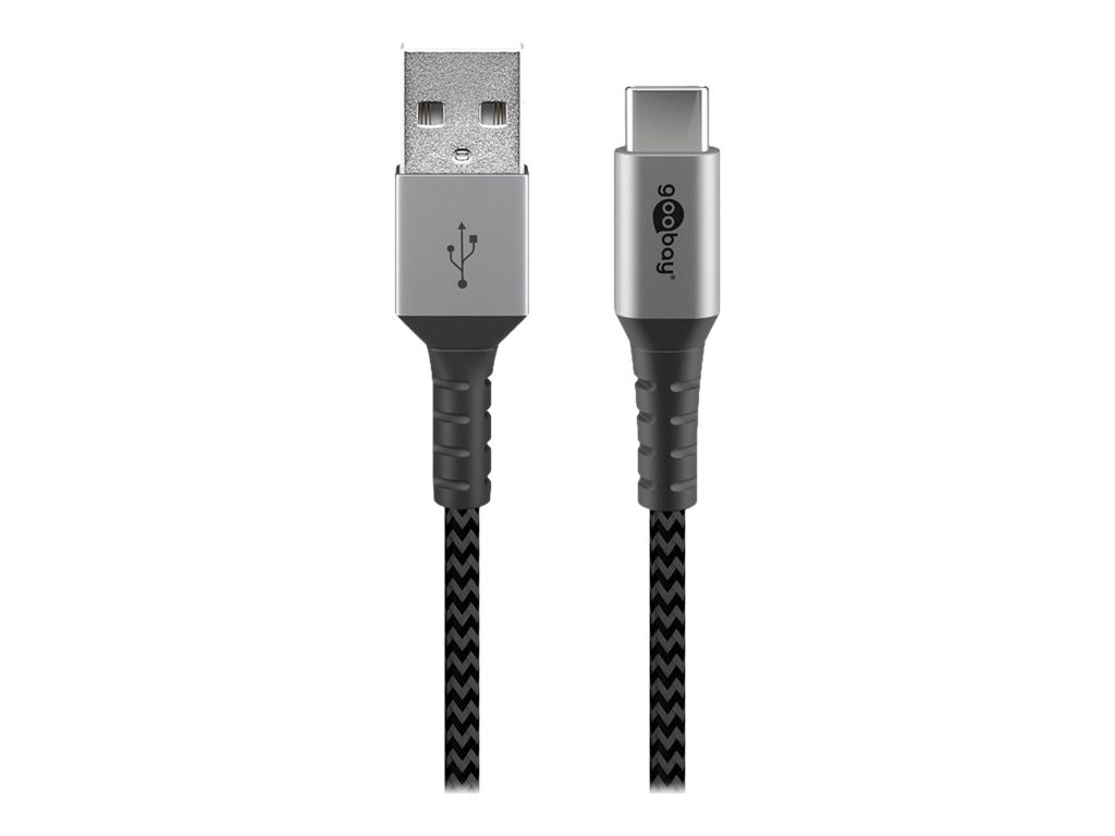 Goobay USB-C till USB-A textilkabel med metallkontakter 2 m Svart