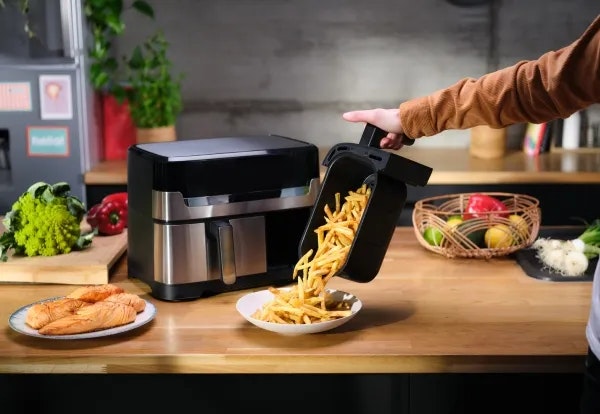 Tefal Dual Easy Fry & Grill EY905D Dubbel 8,3 L 2700 W Airfryer Rostfritt stål