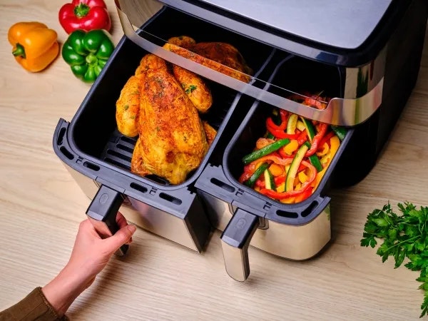 Tefal Dual Easy Fry & Grill EY905D Dubbel 8,3 L 2700 W Airfryer Rostfritt stål