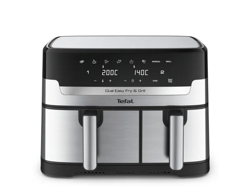 Tefal Dual Easy Fry & Grill EY905D Dubbel 8,3 L 2700 W Airfryer Rostfritt stål